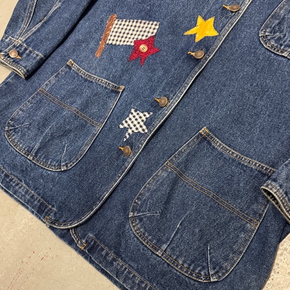 Vintage Denim Overcoat with Embroidered Stars and American Flag - Picture 5 of 9